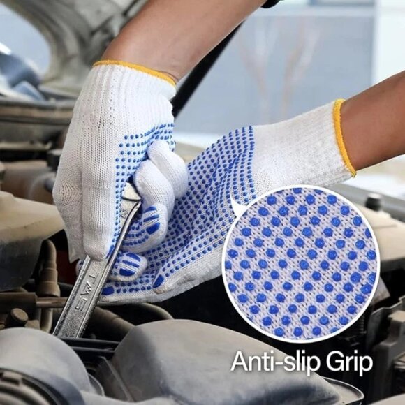 PAKNADA Cotton Work Gloves 12Pairs Blue PVC Dots Reusable Anti-Slip Durable Grip - Picture 3 of 7